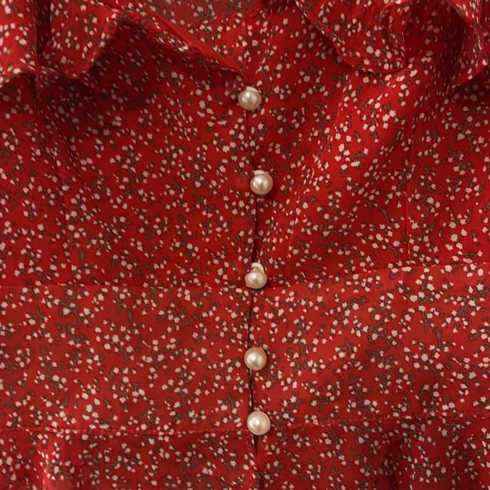 Red Floral Ruffle Top - Picture 3 of 7